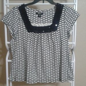 Style &Co Embellished Chain Polka Dot Top Size XL
